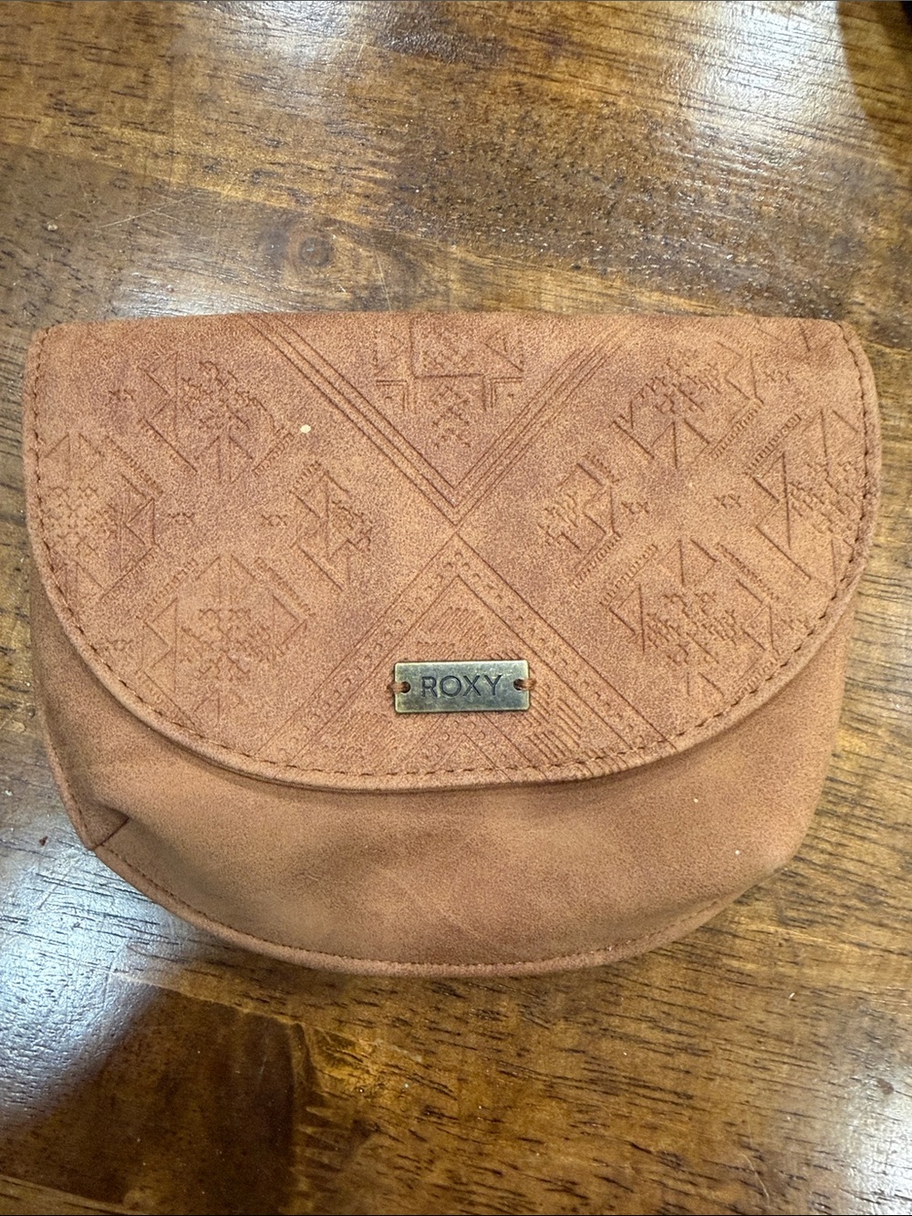 Roxy Suede Embossed Flap Clutch — Tan